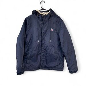 Levi’s Blue Canvas Jacket Sherpa Lined Rare Red White & Blue Levi’s Patch Sz M